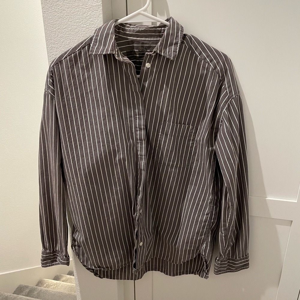 Muji shirt women grey and white